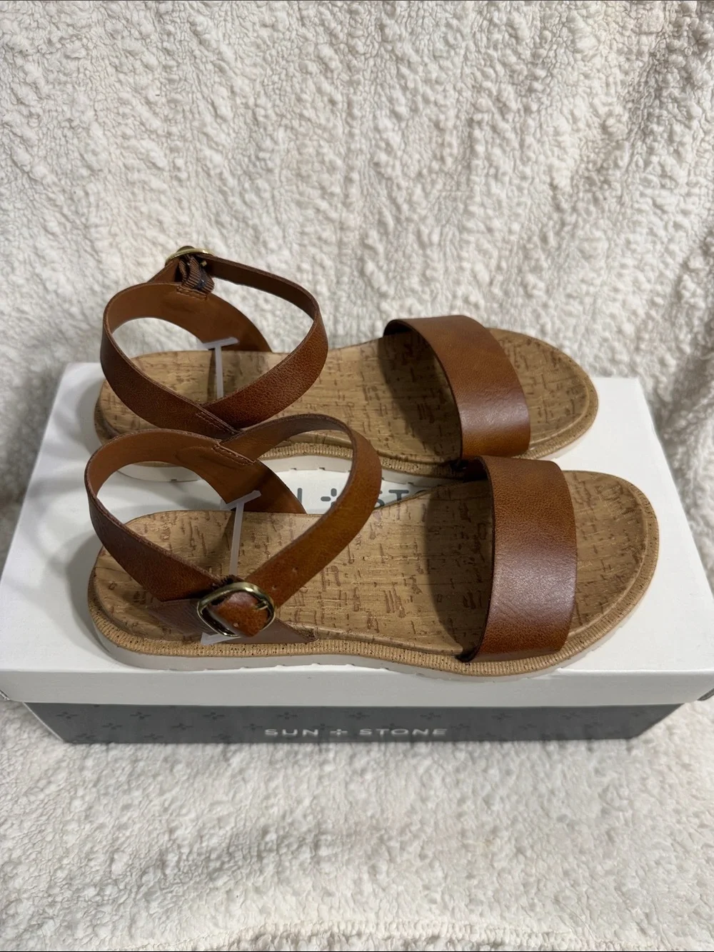 Sun + Stone Women’s Mattie Cork Faux Leather Slingback Sandals
